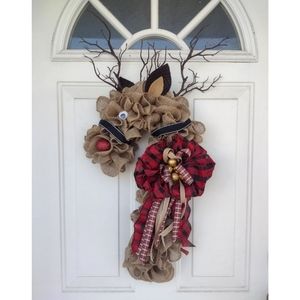 Rudolph Reindeer Wreath Burlap & Ribbon
